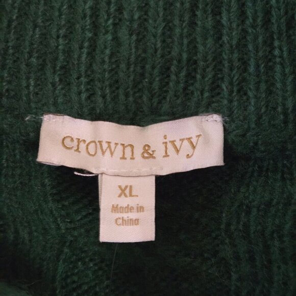 Crown & Ivy NWT Green Sequined CableKnit 1/4 Zip Sweater Size XL - Picture 6 of 7